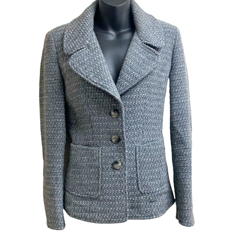 Ellen Tracy Gray Tweed Wool Blend‎ Three Button Blazer